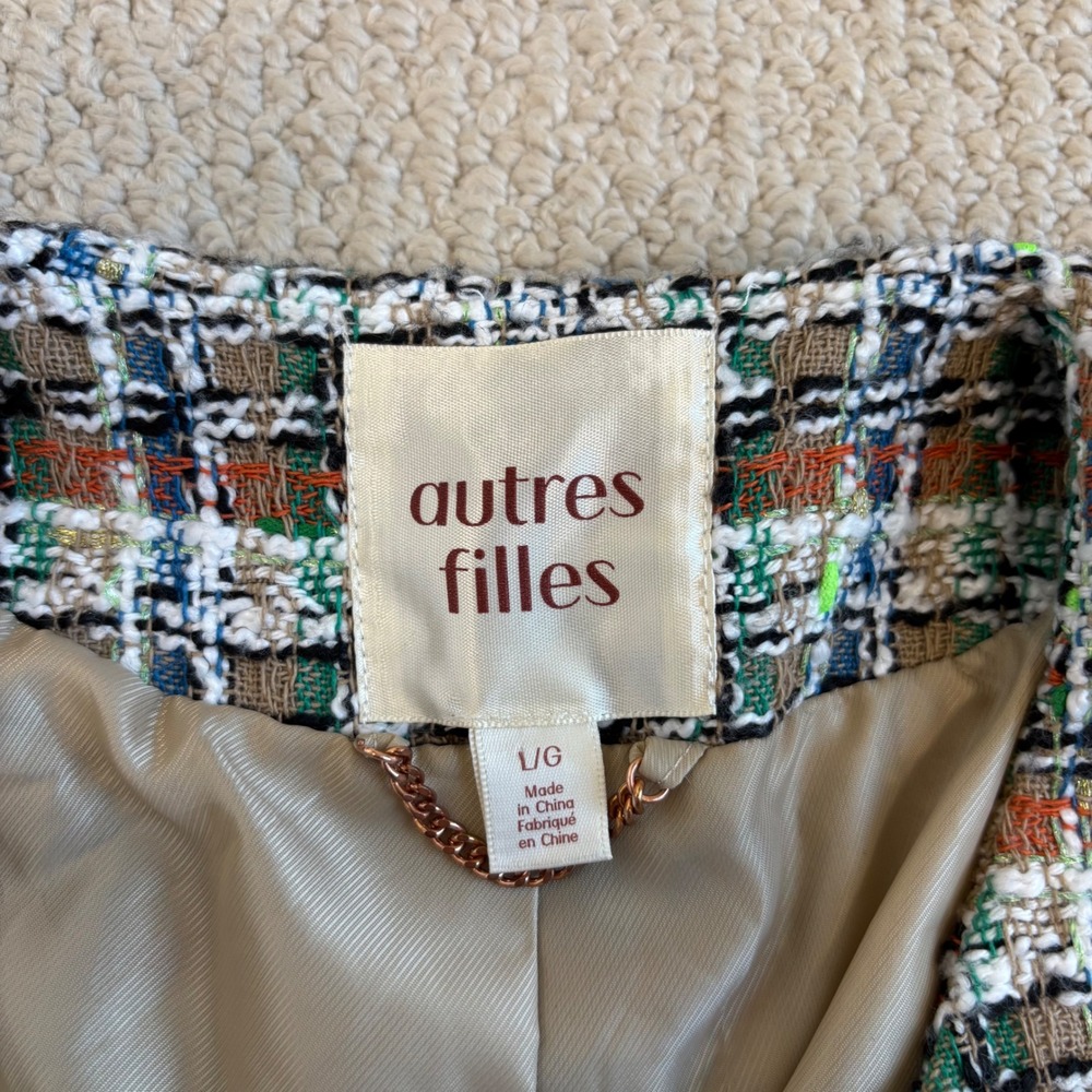 Anthropologie Autres Filles Colorful Tweed Cropped Jacket Plaid, Large, Parisian - Picture 7 of 16